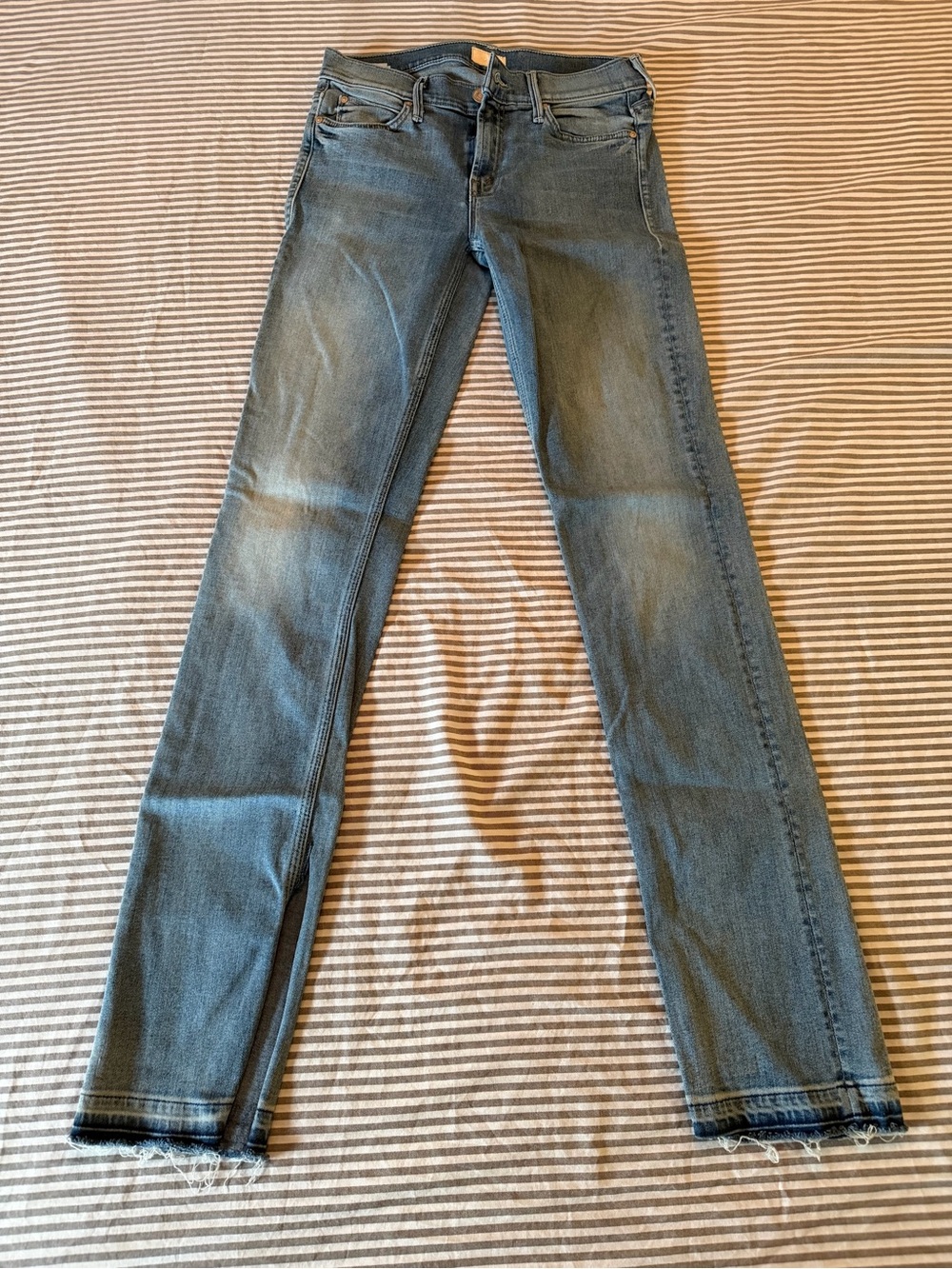 MOTHER Light Blue Denim Jeans with Faded Finish